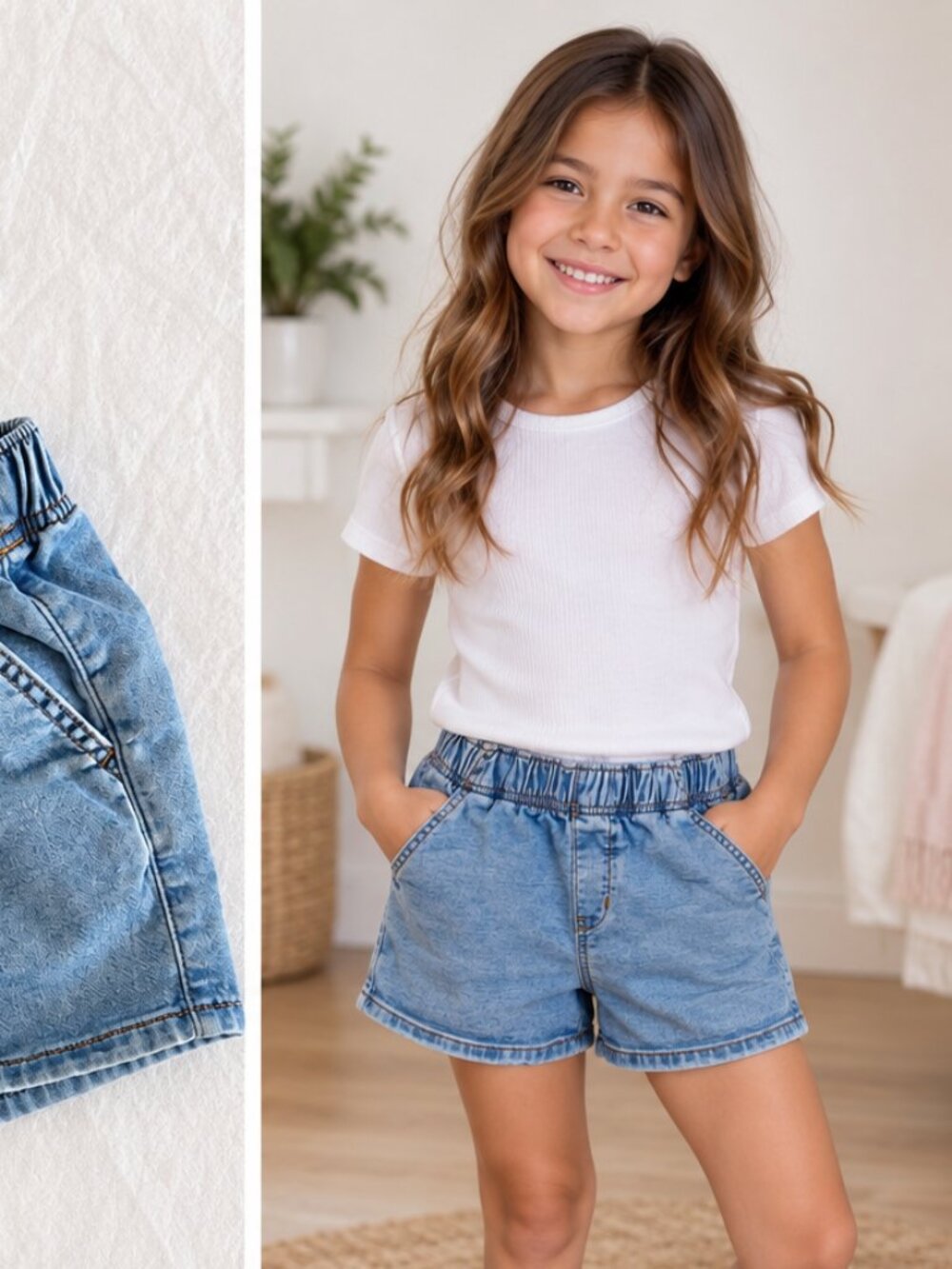 Gap Girls Denim Pull-On Shorts Size 8 Light Wash Elastic Waist